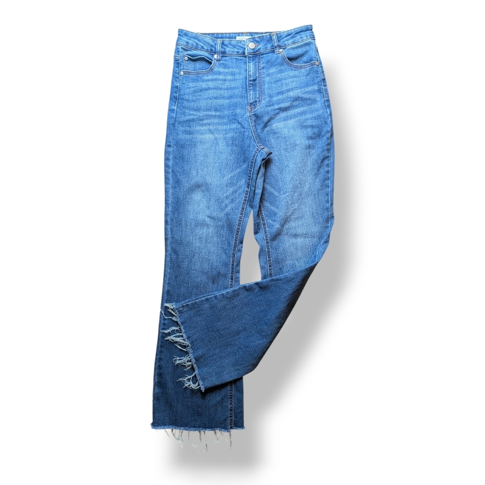 OAT New York Women's High Rise Flare Raw Hem Stretch Jeans Size 6 - Picture 10 of 14
